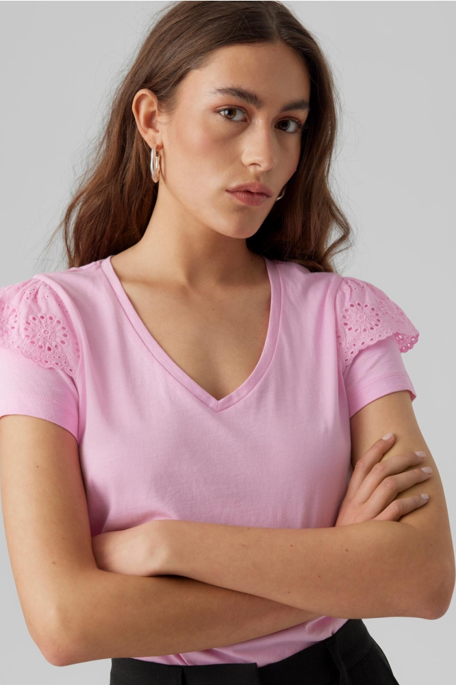 VMEMILY SS V-NECK TOP JRS 10285440 BONBON