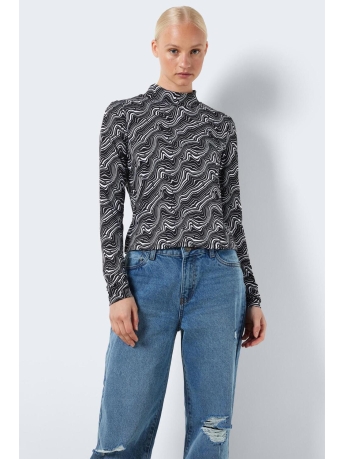 Noisy may T-shirt NMDESTINY L/S TURTLENECK TOP 27027793 Bright White/GRAPHIC SW