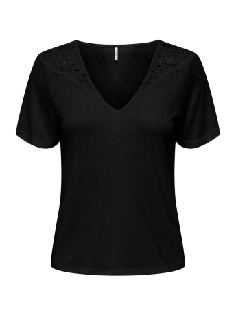 Only T-shirt ONLANJA S/S LACE TOP JRS 15293749 Black