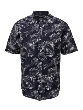 Only & Sons Overhemd ONSBES REG CTN SLUB LEAF SS SHIRT 22025050 Dark Navy
