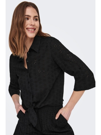 Only Blouse ONLLOLA SS KNOT EMB. SHIRT WVN 15291402 Black