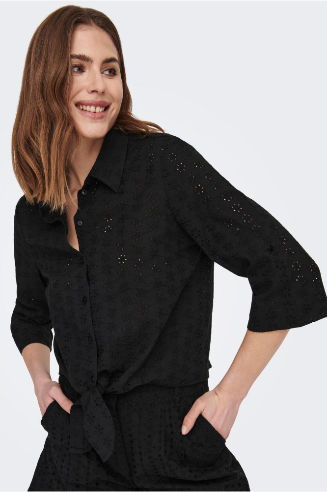 ONLLOLA SS KNOT EMB. SHIRT WVN 15291402 Black