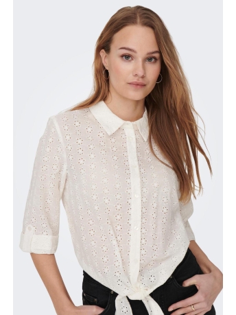 Only Blouse ONLLOLA SS KNOT EMB. SHIRT WVN 15291402 Cloud Dancer