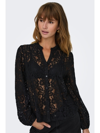 Only Blouse ONLKRIZIA LS V-NECK LACE SHIRT TOP 15303501 BLACK