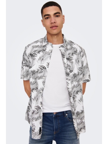 Only & Sons Overhemd ONSBES REG CTN SLUB LEAF SS SHIRT 22025050 Bright White