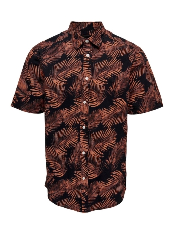 Only & Sons Overhemd ONSBES REG CTN SLUB LEAF SS SHIRT 22025050 Camellia