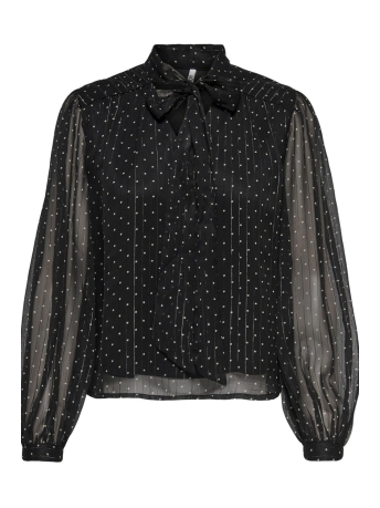 Jacqueline de Yong Blouse JDYCODY L/S BOW TOP WVN 15275002 Black/TAPIOCA DOT