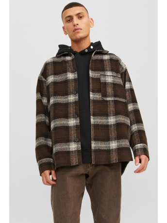Jack & Jones Overhemd JORZAC CHECK OVERSHIRT LS SN 12239303 CHOCOLATE BROWN