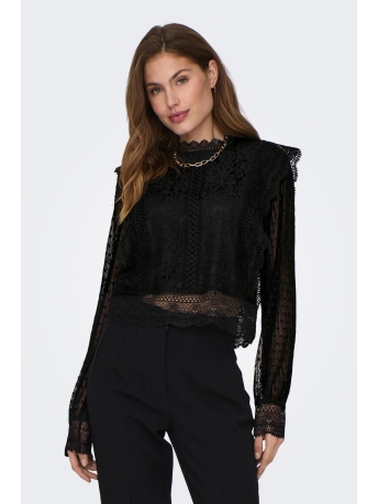 Only T-shirt ONLELIANA KARO LS LACE TOP WVN 15305687 Black