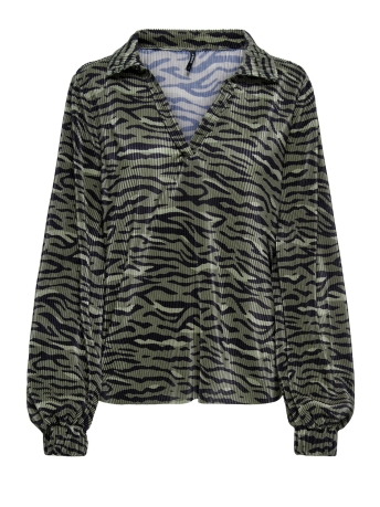 Only Blouse ONLCLAUDIA L/S COLLAR PLISSE TOP CS 15310026 Kalamata/Wavy Tiger