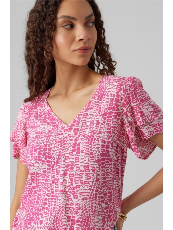 Vero Moda T-shirt VMULIPPA S/S V-NECK TOP WVN BTQ 10290907 PINK YARROW
