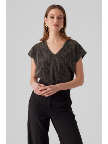 Vero Moda T-shirt VMELMA S/S V-NECK TOP JRS BTQ 10297606 Black/LUREX