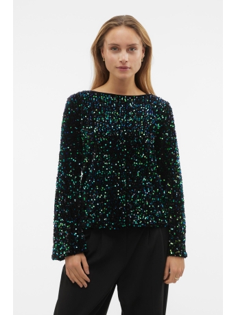 Vero Moda Trui VMBELLA LS BOAT NECK TOP JRS 10298495 BLACK/PARASAILIN