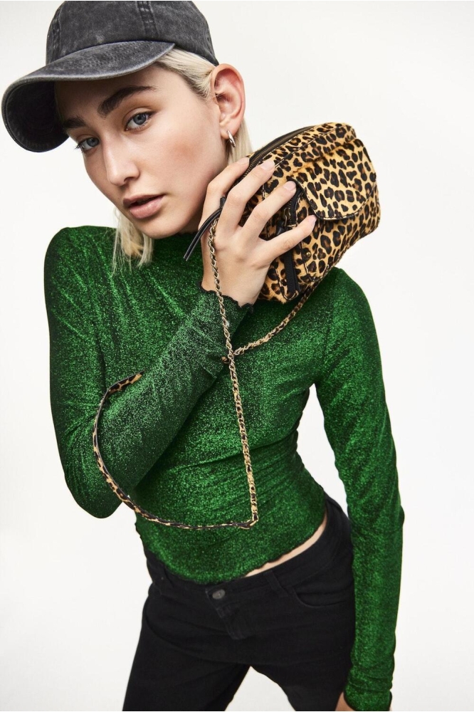 PCSANDRA LS MOCKNECK TOP 17143415 Fern Green/LUREX