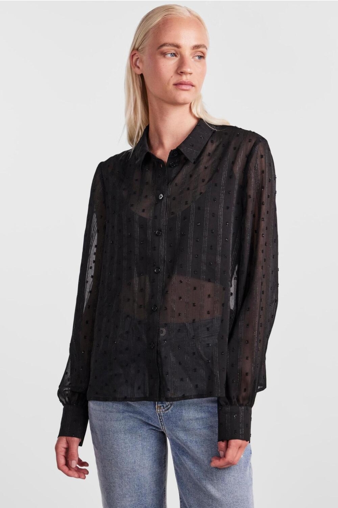 PCSYLLA LS GLITTER SHIRT 17144195 Black/STRIPES W