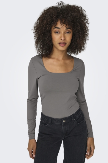 Only T-shirt ONLEA L/S DEEP NECK TOP JRS NOOS 15302647 Thunderstorm