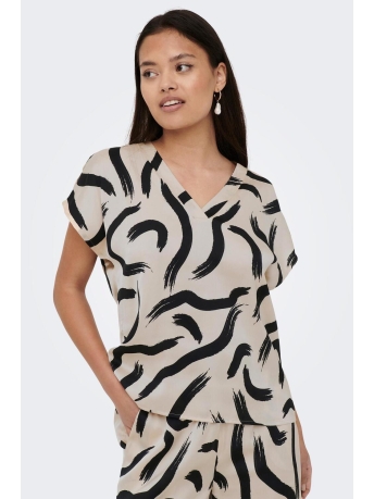 Jacqueline de Yong Blouse JDYFIFI BEATRICE S/S V-NECK TOP WV 15294053 Tapioca/BLACK GRAP