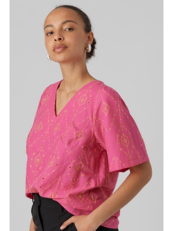 Vero Moda Blouse VMULINE S/S V-NECK TOP WVN BTQ 10289957 PINK YARROW