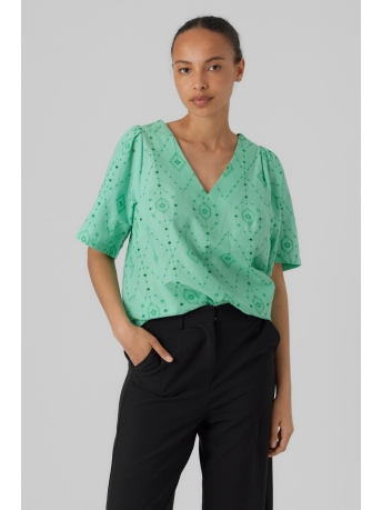 Vero Moda T-shirt VMULINE S/S V-NECK TOP WVN BTQ 10289957 JADE CREAM
