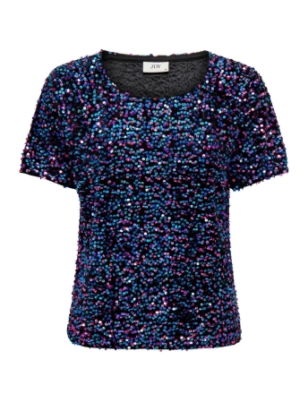 Jacqueline de Yong T-shirt JDYSHIRLEY S/S GLITTER TOP JRS 15316712 Dresden Blue/MULTICOLOR S