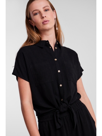 Pieces Blouse PCVINSTY SS LINEN TIE SHIRT NOOS 17124357 BLACK