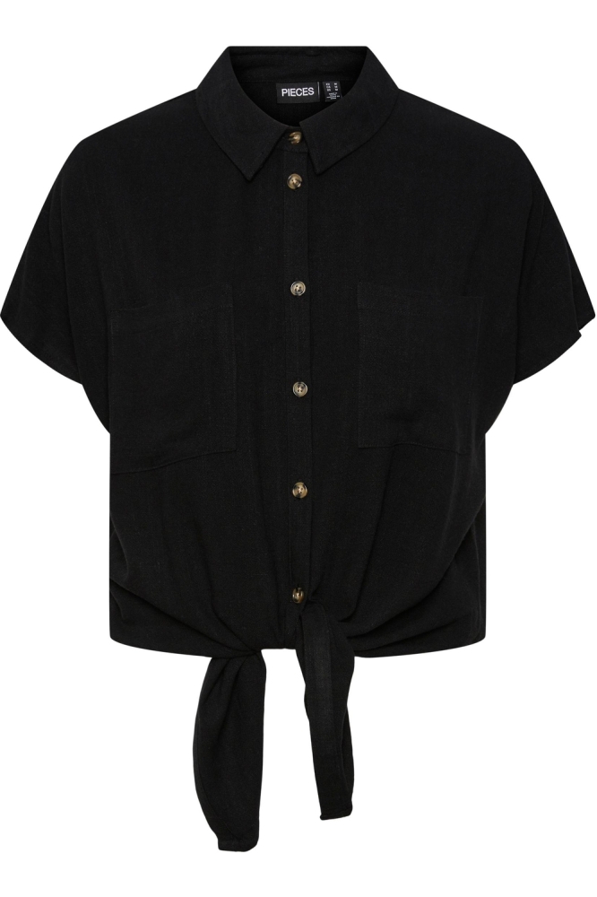 PCVINSTY SS LINEN TIE SHIRT NOOS 17124357 BLACK