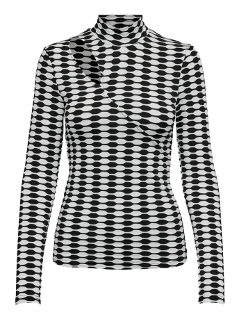 Only T-shirt ONLTENNA L/S HIGHNECK CUTOUT TOP BO 15310219 Black/White
