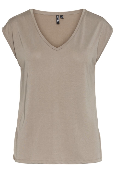 Pieces taupe dames t-shirt | Vooraanzicht