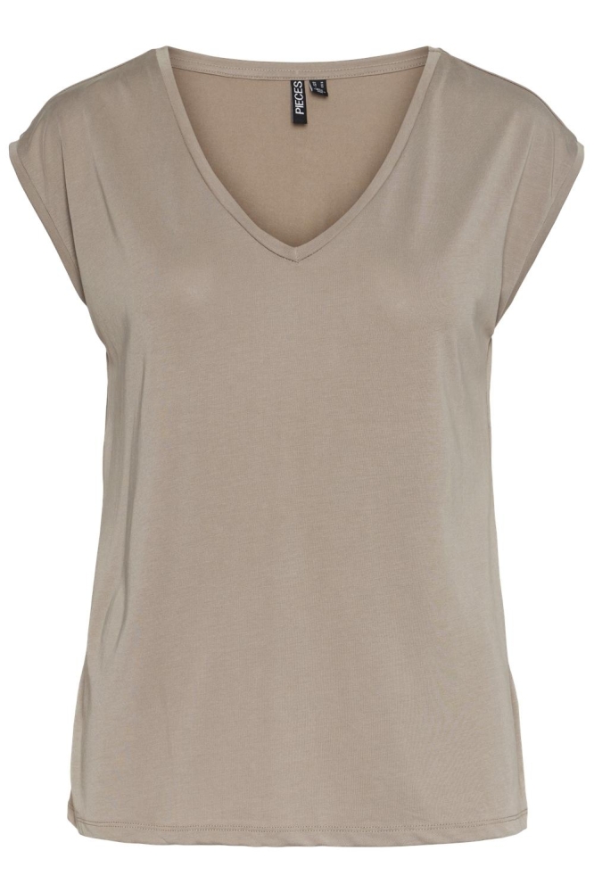 Pieces taupe dames t-shirt | Vooraanzicht