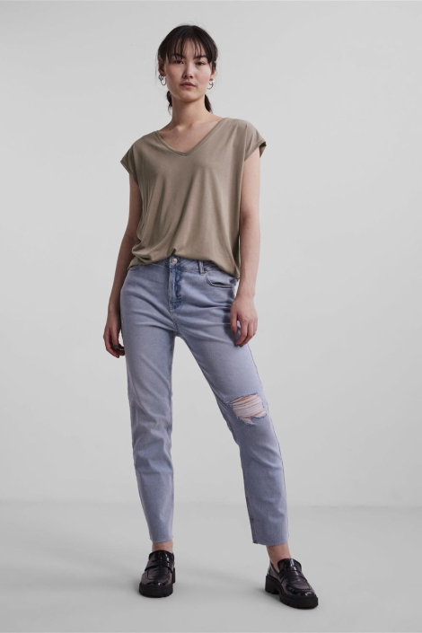 Pieces taupe dames t-shirt | Model