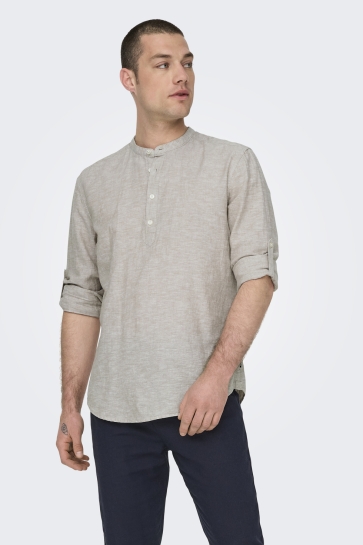 Only & Sons Overhemd ONSCAIDEN LS HALFPLACKT LINEN SHIRT 22009883 Chinchilla