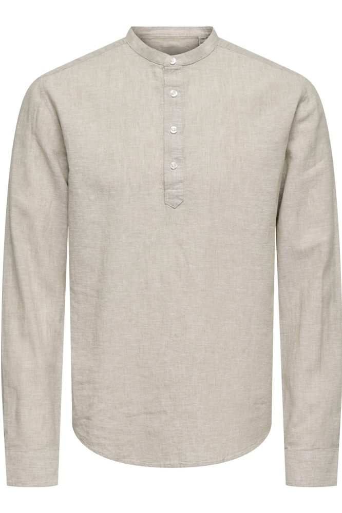 ONSCAIDEN LS HALFPLACKT LINEN SHIRT 22009883 Chinchilla