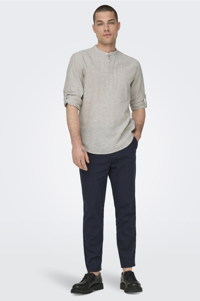 ONSCAIDEN LS HALFPLACKT LINEN SHIRT 22009883 Chinchilla