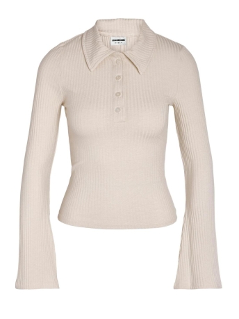 Noisy may T-shirt NMCLARA L/S POLO COLLAR TOP JRS 27028836 Pearled Ivory