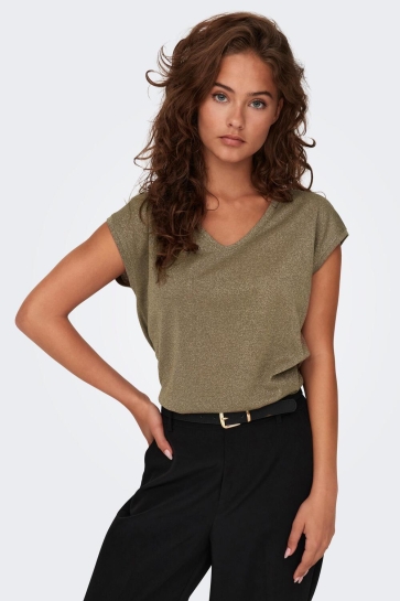 Only T-shirt ONLSILVERY S/S V NECK LUREX TOP JRS 15136069 FALCON