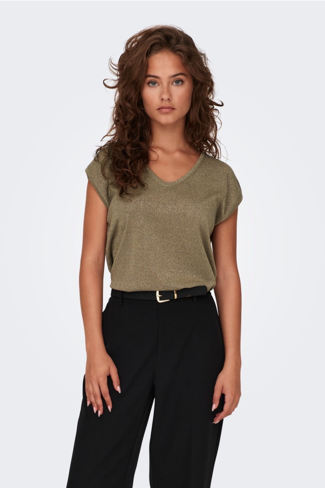 Only camel dames t-shirt | Model vooraanzicht