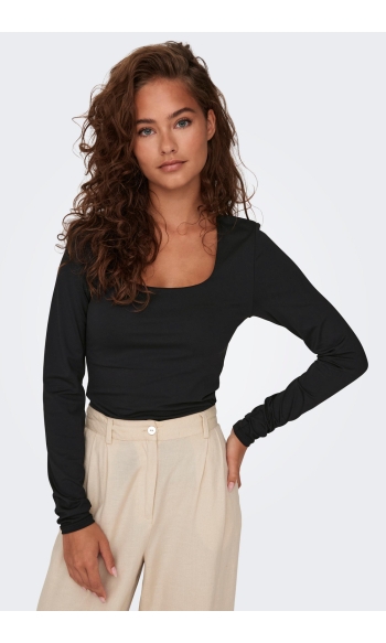ONLEA L/S 2-WAY DEEP NECK TOP JRS NOOS 15302647 BLACK