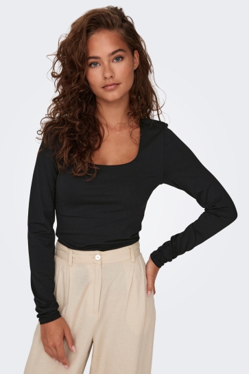 Only T-shirt ONLEA L/S 2-WAY DEEP NECK TOP JRS NOOS 15302647 BLACK