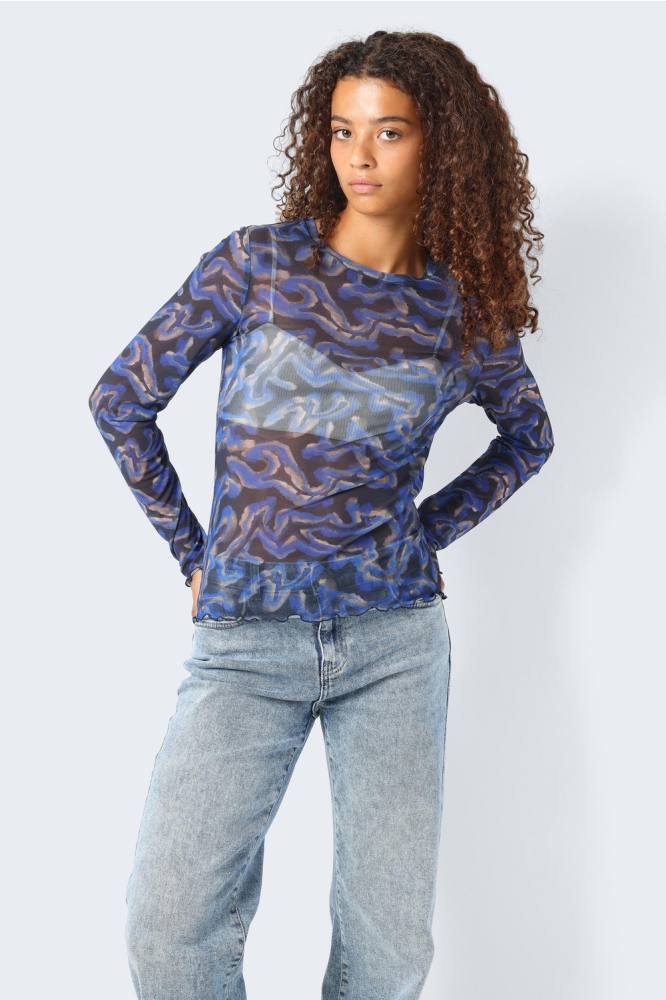 NMVIOLET L/S BABYLOCK HEM TOP FWD J 27029222 Navy blazer/BLUE/TAUPE