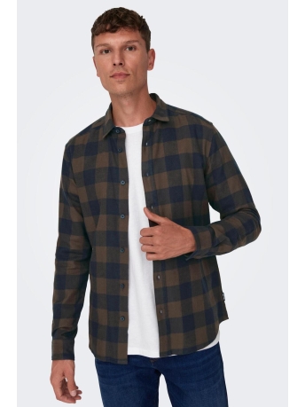 Only & Sons Overhemd ONSGUDMUND LS CHECKED SHIRT NOOS 22007112 HOT FUDGE