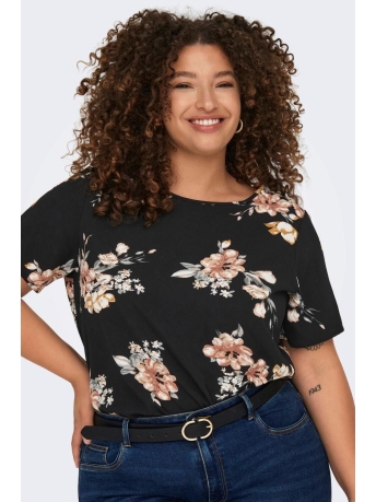 Only Carmakoma T-shirt CARVICA SS TOP WVN NOOS 15218353 Black/Romantic Flower
