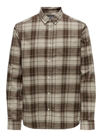 Only & Sons Overhemd ONSLUKA REG LS CHECK SHIRT 22027308 HOT FUDGE