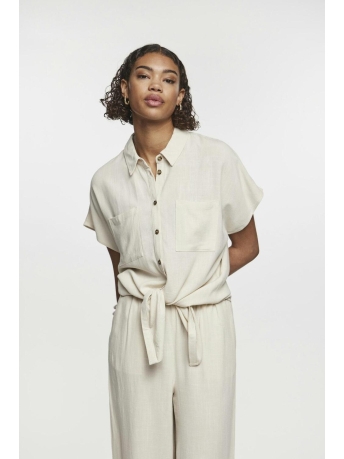 Pieces Blouse PCVINSTY SS LINEN TIE SHIRT NOOS 17124357 OATMEAL