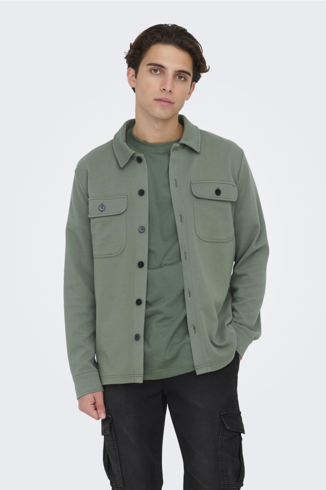 Only & Sons groene heren overhemd | Model vooraanzicht