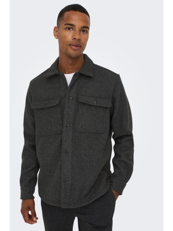 Only & Sons Overhemd ONSASH OVR WOOLEN LOOK PKT LS SHIRT 22023564 Black