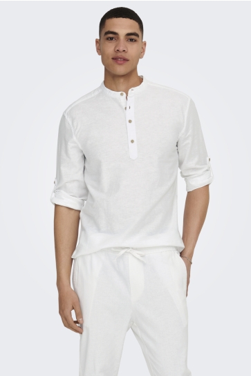 Only & Sons Overhemd ONSCAIDEN LS HALFPLACKT LINEN SHIRT 22009883 WHITE