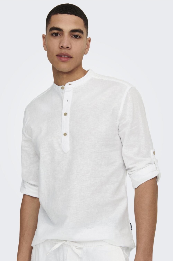 ONSCAIDEN LS HALFPLACKT LINEN SHIRT 22009883 WHITE