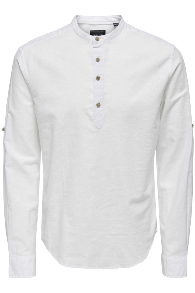 ONSCAIDEN LS HALFPLACKT LINEN SHIRT 22009883 WHITE