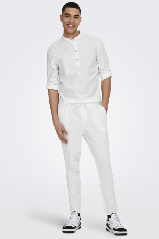 ONSCAIDEN LS HALFPLACKT LINEN SHIRT 22009883 WHITE