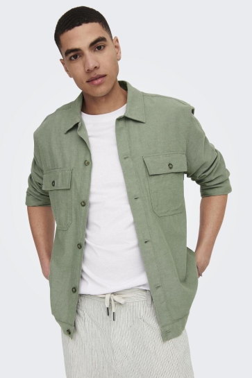 Only & Sons Overhemd ONSKENNET LS LINEN OVERSHIRT NOOS 22019758 SWAMP